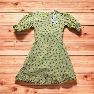 Faithfull the Brand Dress Womens XS Floral Minidress Lime Yellow NWT